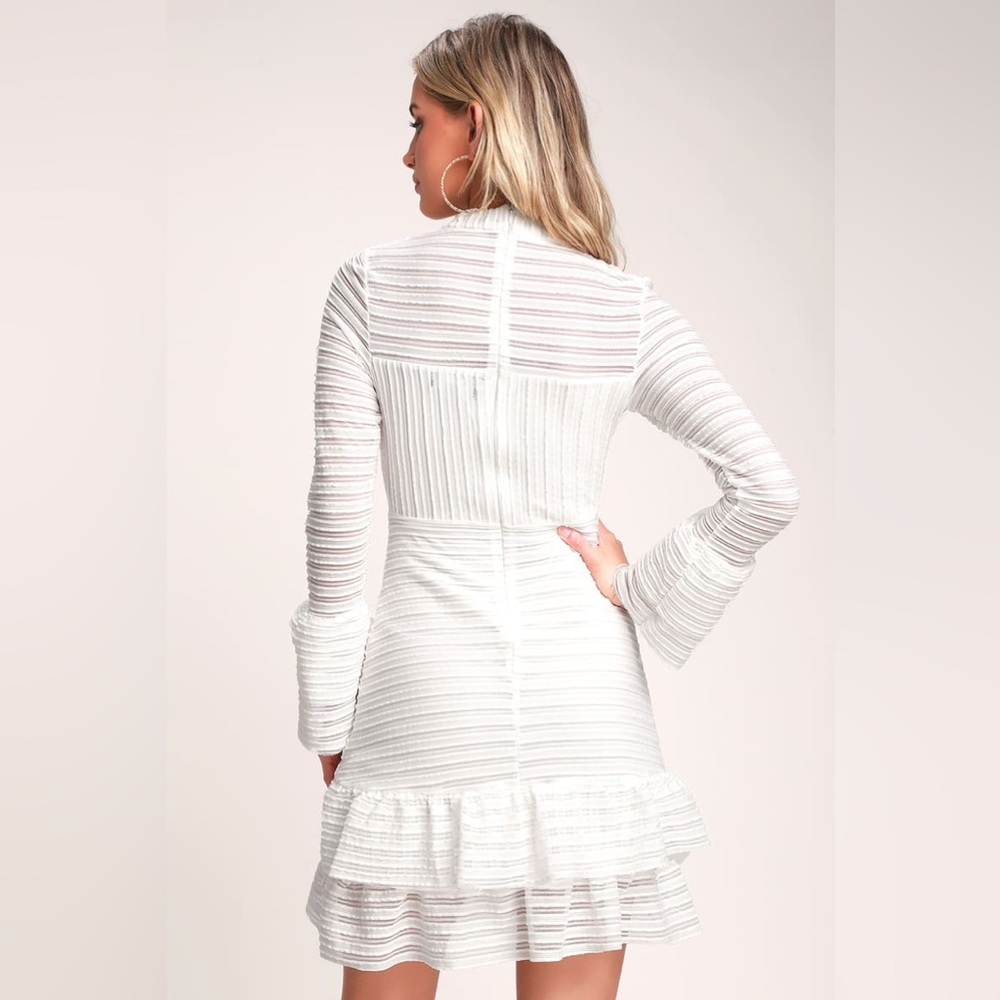 NWT Lulu’s For Always White Ruffled Long Sleeve Mini Dress XS - Picture 3 of 16